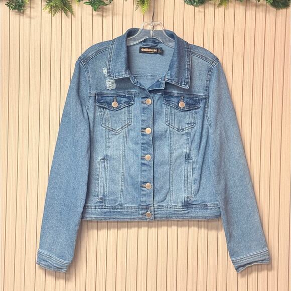 Dollhouse Jackets & Blazers - Dollhouse Distressed Denim Trucker Jacket Women's Size L